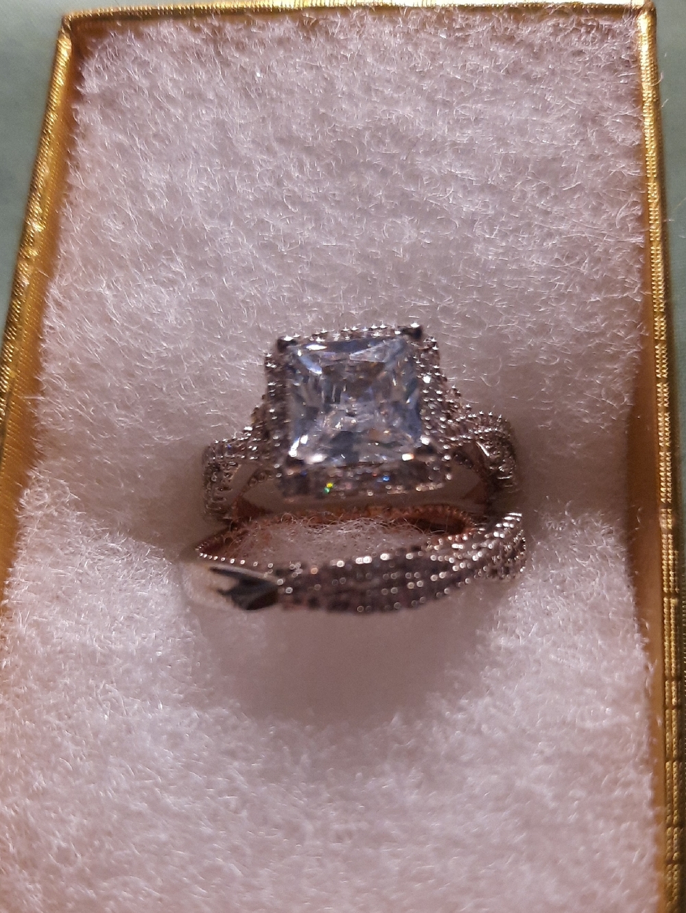 Brilliant White Cubic Zirconia Halo Engagement Ring Set -